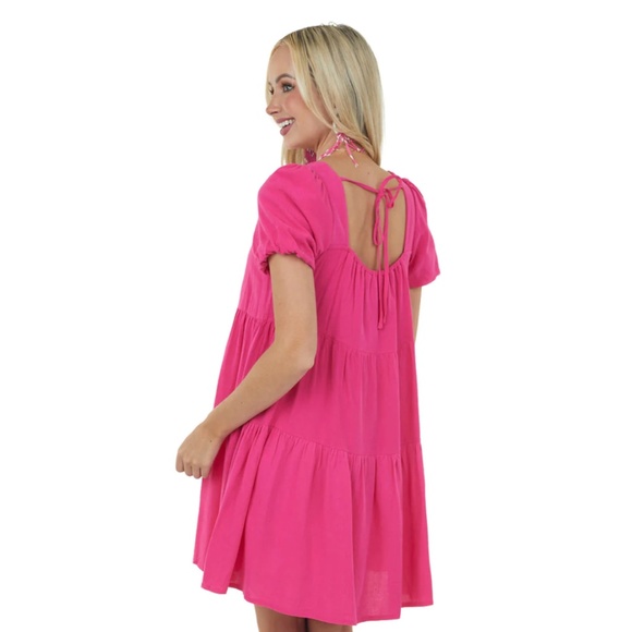 Puff Sleeve Square Neck Tiered Dress - Picture 4 of 5